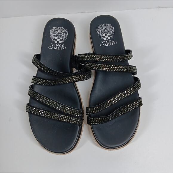 Vince Camuto Rallsan Leather Rhinestone Sandals Black size 8 - Picture 3 of 11